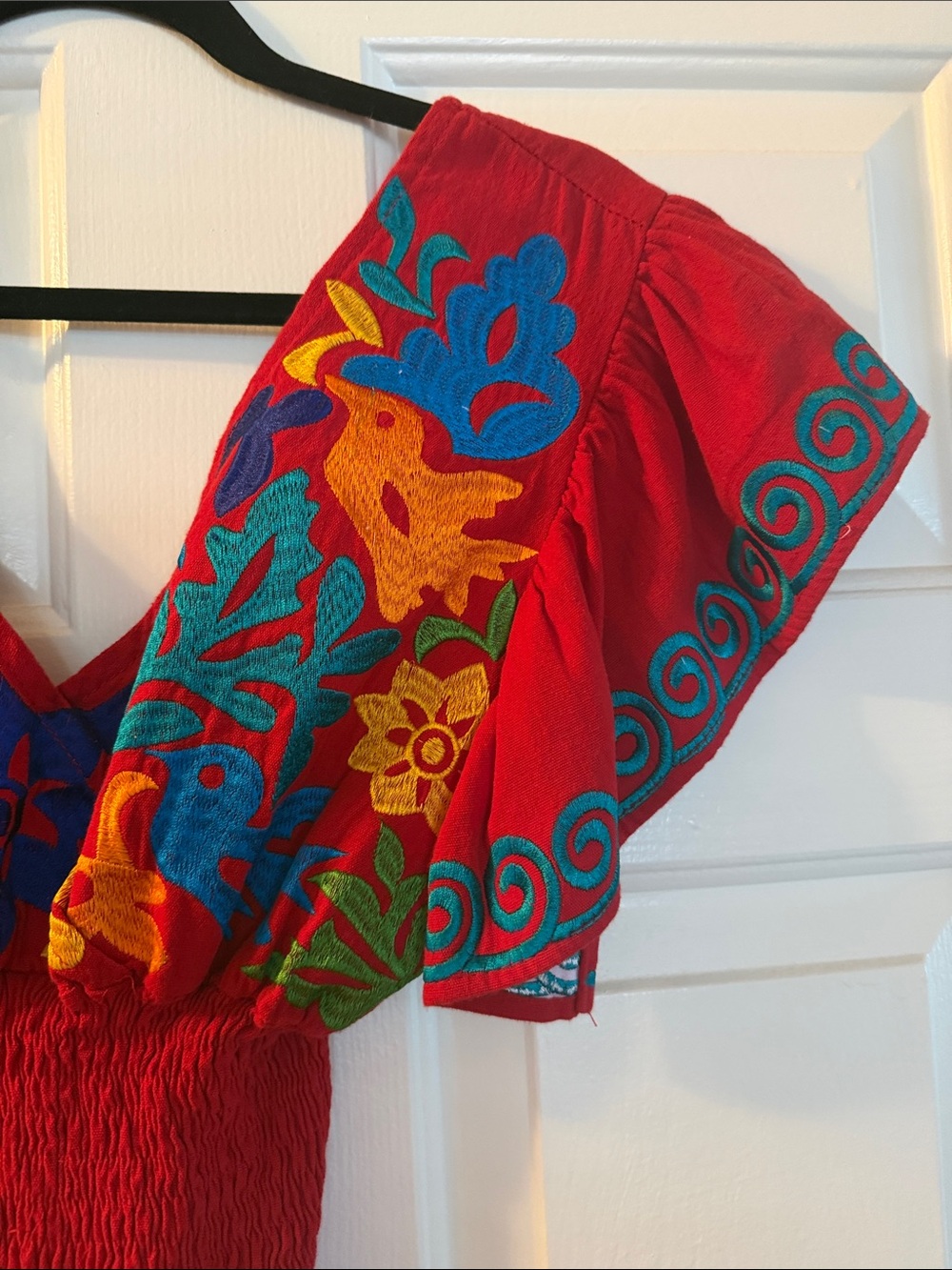 Red Embroidered V-Neck Women's Top - Picture 5 of 6
